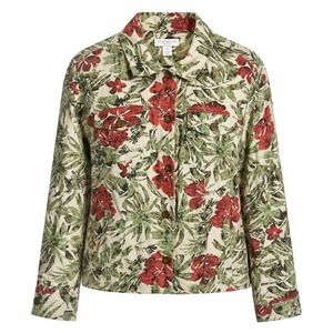 Charter Club 100% Linen Floral Jacket Women's 1X Tropical Button Up Denim-like